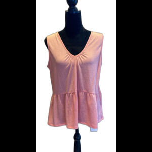 Lee Womens Blouse Size Large Tank Top Sleeveless Peach Orange   + Stretch V Neck
